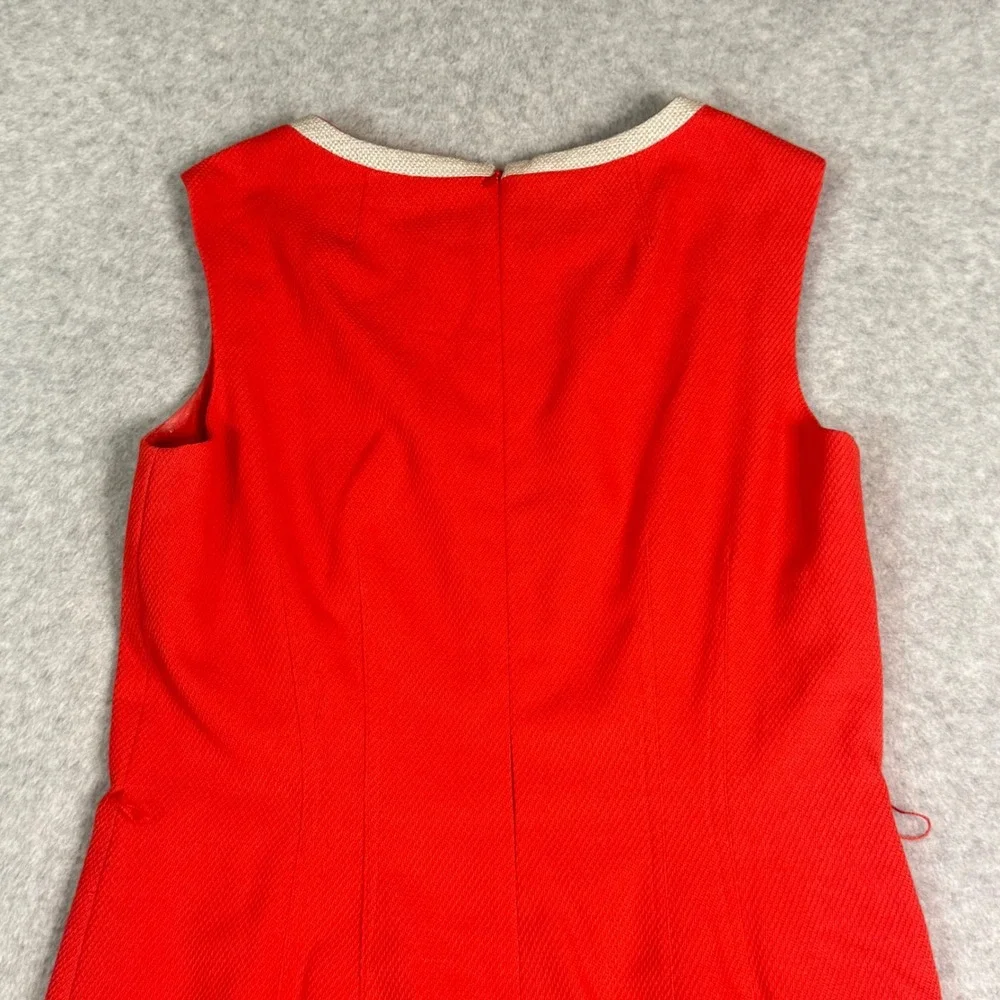 Anne Klein Sleeveless Sheath Dress Orange Red Textured Size 8‎ Cream Trim Office